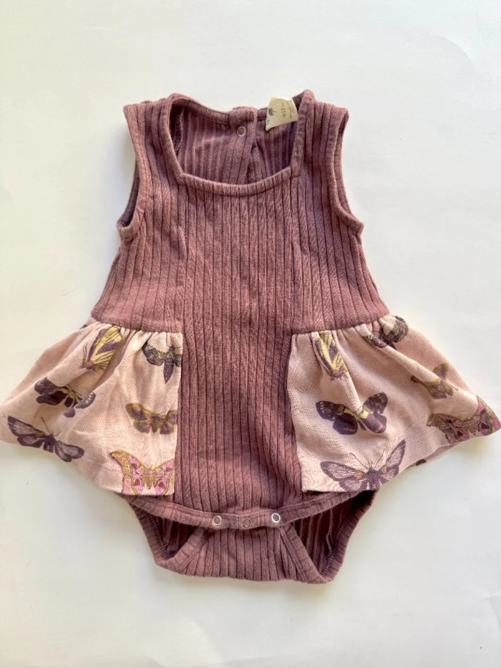 Kate Quinn Moth Butterfly Ribbed Skirted Bodysuit Plum 6-12M
